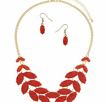 Womens Red Leaf Drop Jewellery Set- Red DP49815163