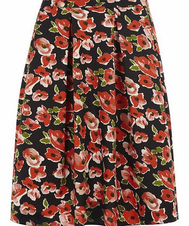 Dorothy Perkins Womens Red poppy print Midi Skirt- Red DP14550326