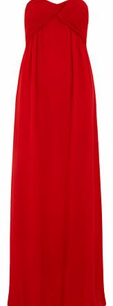 Womens Red Ruched Bandeau Maxi Dress- Red