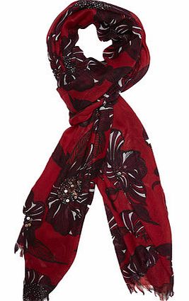 Womens Red Shine On Floral Scarf- Red DP11141712