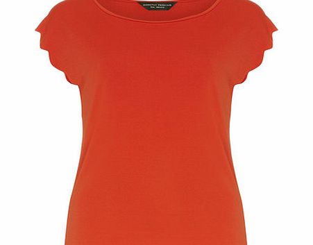 Dorothy Perkins Womens Red Short Sleeved Scallop Top- Red