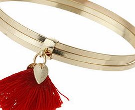 Dorothy Perkins Womens Red Tassel Drop Gold Bangle- Red DP49815588