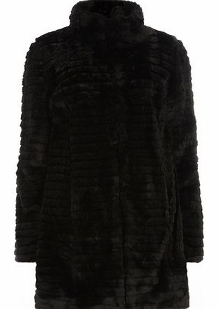 Womens Tall Black Funnel Neck Faux Fur Coat-