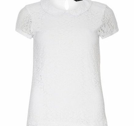 Dorothy Perkins Womens Tall White Lace Collar Tee- White