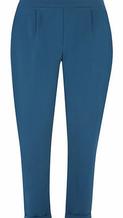 Womens Teal Blue Satin Peg Trousers- Blue