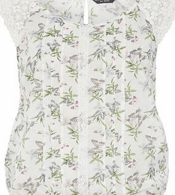Dorothy Perkins Womens White Butterfly Print Lace Shell Top-