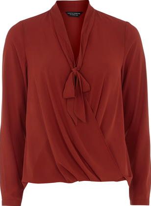 Dorothy Perkins, 1134[^]262015000705872 Womens Wine Wrap Pussybow Top- Red DP05598612