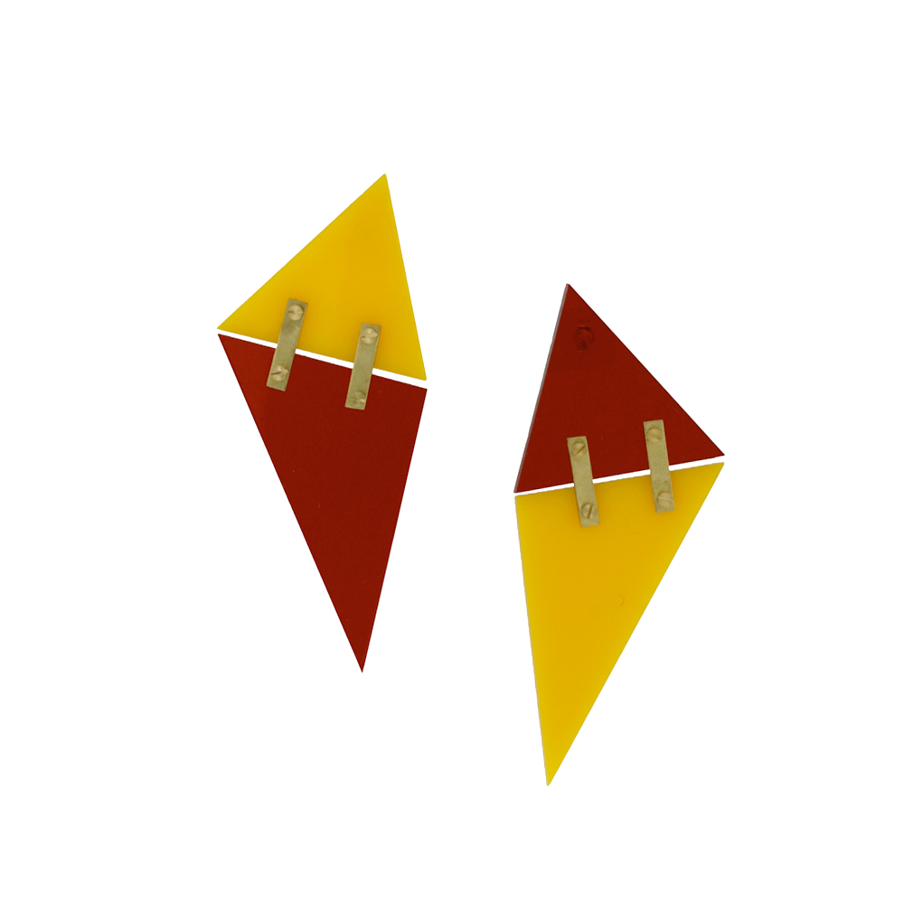 Double Facet Earrings - Red and Yellow