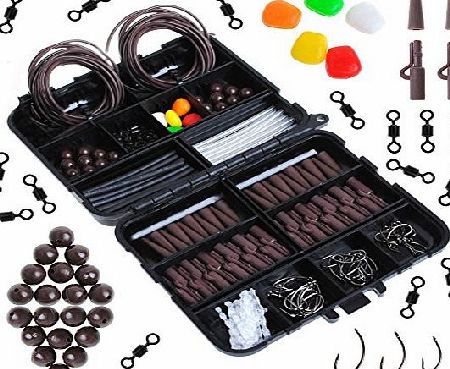 Dr.Fish  219 X Carp Fishing Tackle Flip Box Rigs Lot Safety Clips Hooks Swivel Corn Tubing Accessories Brown Brown