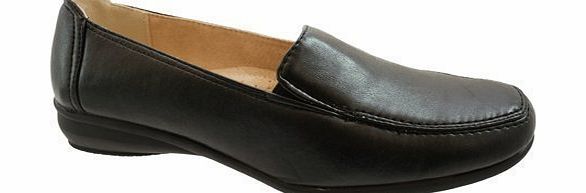 Ladies Flat Leather Lined Low Wedge Womens Work Casual Shoes In Black UK Size 8