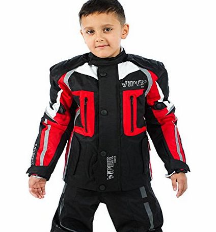 DRACO KIDS DRACO WATERPROOF MOTOR BIKE CYCLE CE ARMOUR BIKER TEXTILE RIDER PROTECTIVE JACKET RED (10-11 Years)
