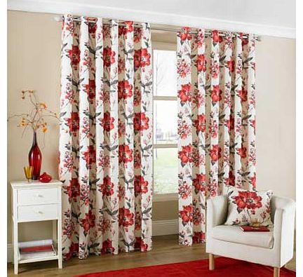 Tokyo Lined Eyelet Curtains 168x229cm - Red