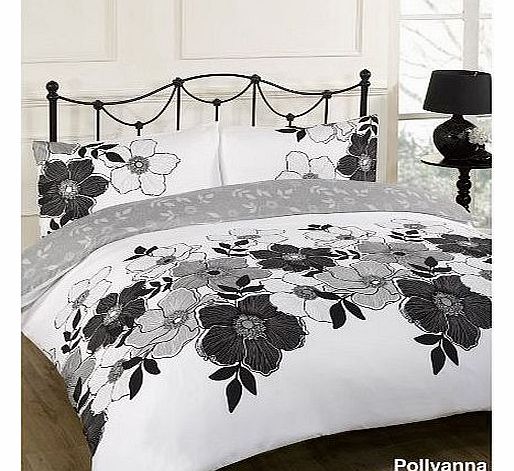 Pollyanna Black Floral White Reversible King Size Duvet Quilt Cover Bedding Set