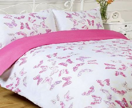 Dreamscene Stephanie Pink White Purple Butterfly Single Duvet Quilt Cover Bedding Set