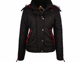 Black plaid cotton and faux fur jacket