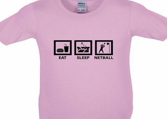 Dressdown Eat Sleep Netball - Childrens / Kids T-Shirt - Light Pink - L (9-11 Years)