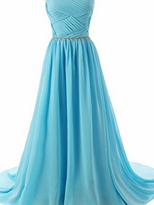 Dressystar Chiffon dress Long Bridesmaid Dress Beading Ball Gown Blue Size 10