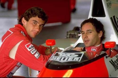 Ayrton Senna and Gerhard Berger in the Pits San Marino 1991 Poster - Medium (42cm x 30cm)