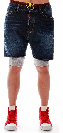 Dsquared Checked Nylon Waist Denim Fleece Shorts