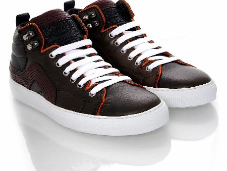 Dsquared Hammered Brown Leather Mid Top Sneakers