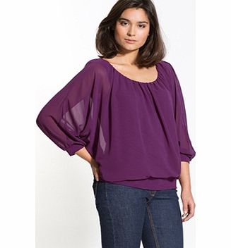 Dual Fabric Batwing Sleeve Blouse