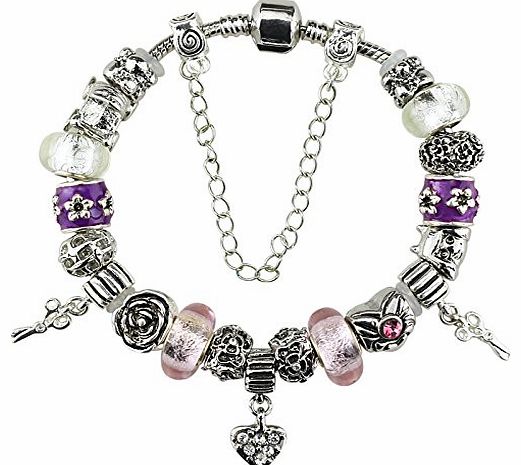 Duchy Platinum Plated Murano Glass Charm Bracelets with Charms Pink Double Scissors Fashion Compitable with Pandora Chamilia Troll Biagi 20cm DIY for women in Organza Gift Bag and Gift Box Jewelry Ide