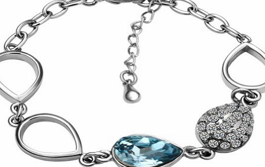 Blue Stone Fashion Bracelet 18ct White Gold Plated Plating Platinum Jewellery Nickel Free Swarovski Elements Crystal B001