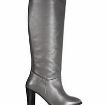 Dune Seven grey leather block heel boots