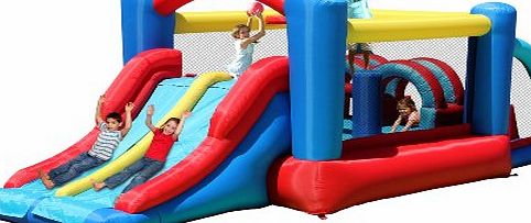 Racing Fun Obstacle Course Bouncy Castle With Double Slides, Bounce Area and Obstacles - Fun in 1 box