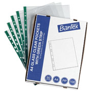 Durable A4 Glass Clear Punched Pockets