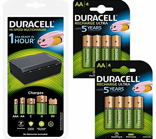 Multi-Battery Charger & 8 AA 2400mAh Rechargeable Batteries