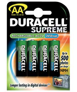 Duracell Supreme AA 2650 mAh Rechargeable Batteries - 4 Pack