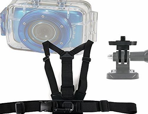 DURAGADGET Premium Quality Vivitar Action Camera Chest Harness Mount - Fully Adjustable Chest Harness Mount With Quick Release-Buckle For NEW Vivitar DVR785HD-BLU 5MP Pro Waterproof Action Camcorder 
