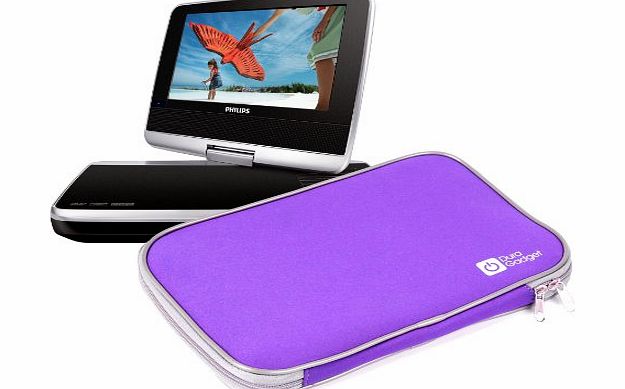 Purple ``Travel`` Water Repellent Neoprene Sleeve With Double Zipper For Koolertron 9 Inch Portable Digital Multimedia DVD Player, Koolertron Multi Region 9.5`` Game / SD In Car TFT Display Sw