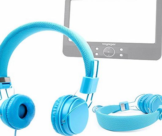 Ultra-Stylish Blue Kids Fashion Headphones With Padded Design, Button Remote And Microphone For Voyager 9 inch In Car Portable DVD Player with Easy Fit Mount & Zennox Deluxe 9 inch 12v