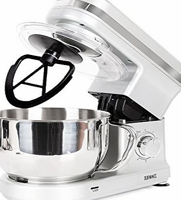 Duronic Silver SM100SR Electric Food Stand Mixer with planetary mixing action and 3 mixing attachments