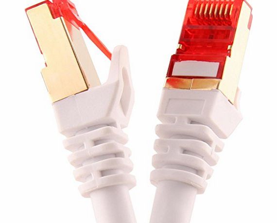 Duronic White 3m CAT6a FTP Professional Gold Headed Shielded Network Cable - High Speed 500MHz Premium Quality Cat6a / Patch / Ethernet / Modem / Router / LAN