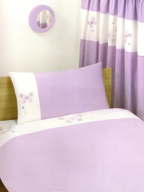 Butterfly Lilac King Size Embroidered Duvet Cover and 2 pillowcases Bedding