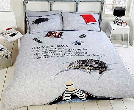 Duvet Day Teenagers Fun New Novelty Quilt Duvet Cover and Pillowcase Bedding Set, Polyester-Cotton, Multi-Colour, Single