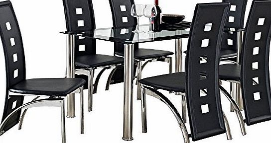 Dymio CRAZY SALE : Glass Square Dining Room Table Set and 6 Chairs Faux Leather Furniture : black
