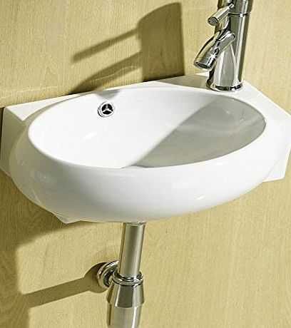 E-PLUMB Small Compact Cloakroom Basin Bathroom Sink Round Offset Square Rectangle Corner Right Hand Wall Hung 430 X 280