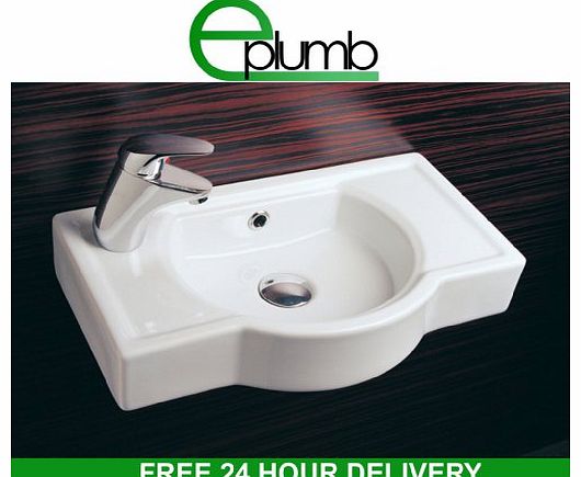E-PLUMB Small Compact Square Rectangle Cloakroom Basin Bathroom Sink Wall Hung 500 X 300