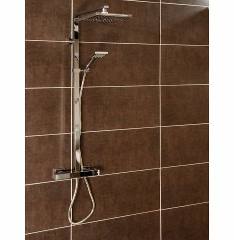 E-PLUMB Square Thermostatic Exposed Shower Bar Valve Tap Mixer Over Head Rain Shower Hand