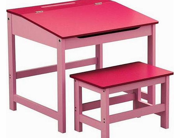 KIDS CHILDRENS WOODEN DESK AND CHAIR SCHOOL STUDY RETRO LIFTING TOP CHILD SET IN PINK