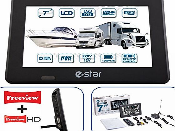 E-Star MOTORHOME CARAVAN BOAT 12V 7`` Inch Portable LCD Freeview Digital TV 12 Volt with USB amp; PVR