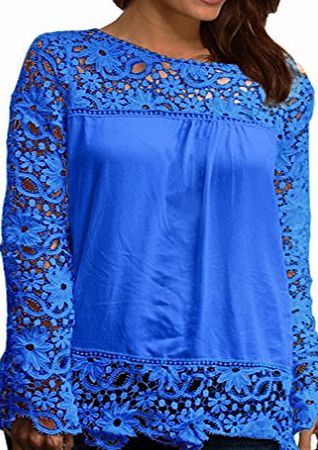 EA Selection Fashion Women Long Sleeve Embroidery Lace Crochet Chiffon Tops Blouse Flowers Size XXL