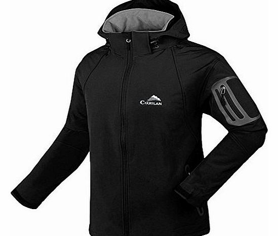 Mens Softshell Hooded Windproof Cycling Hiking Sweatshirt Jacket Coat Black Size M