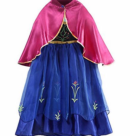 Princess Girls Blue Costume Cosplay Fancy Party Kids Wedding Dress amp;Fur Trim Cape Age 5