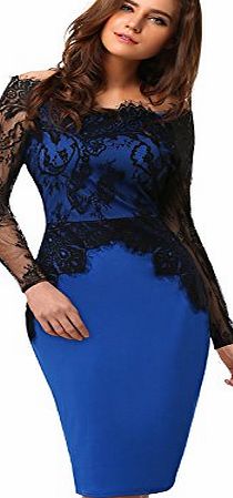 EA Selection Sexy Womens Ladies Long Sleeve Prom Ball Cocktail Party Pencil Dress Black Blue Size L