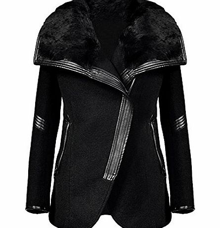 EA Selection Womens Thicken Fur Collar Black Winter Fleece Duffle Parka Jacket Outerwear Coat Size M